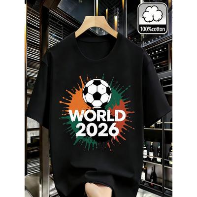 100% Baumwolle Rundhals Herren-T-Shirt Mit Fußball-Design, Im Stilvollen Retro-Look Und Im Bequemen, Atmungsaktiven Streetwear-Stil