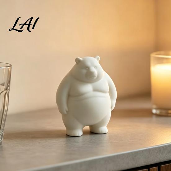 Minimalist Animal Figure for Bookshelf Chubby Bear Figurine 3D Printed DIY Paintable Fat Handmade Art Gift Friends Statue Cute Desktop Ornament,
