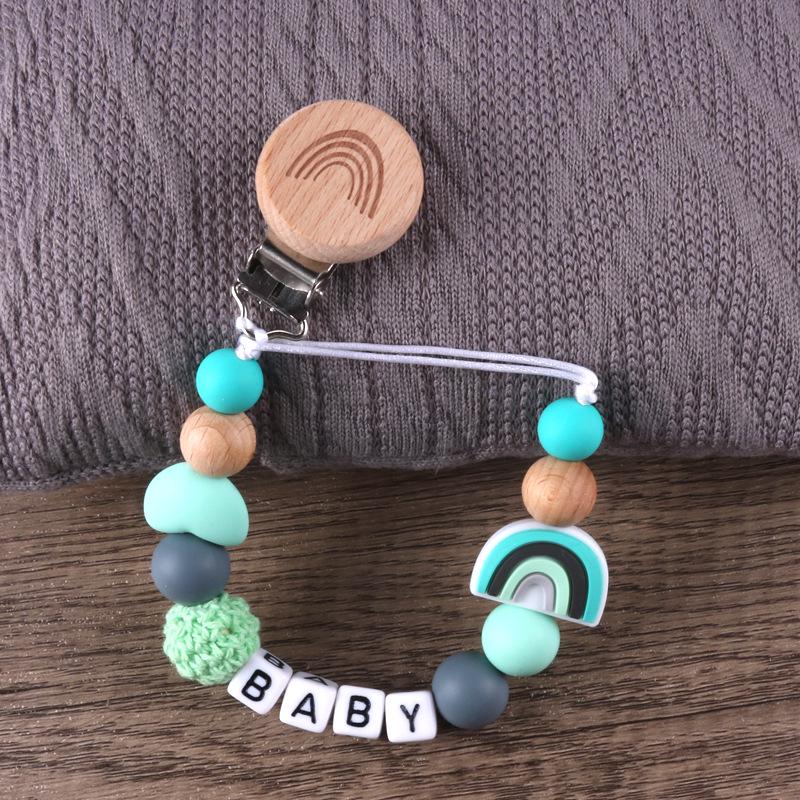 Rainbow Beech Wood Pacifier & Teether Anti-Drop Chain