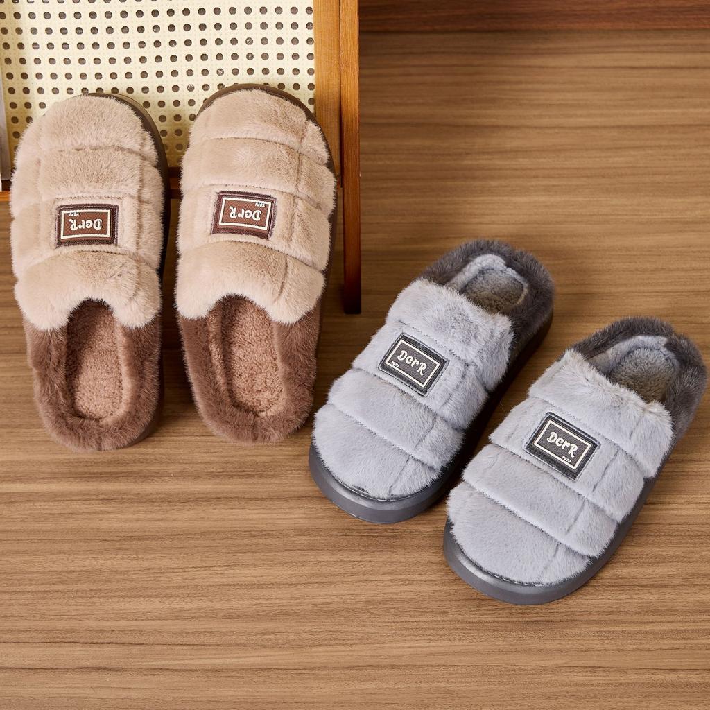 Fashion Men's Slippers Furry Plaid cozy EVA Memory Foam Lightweight Casual Shoes Winter Warm Plush Non-slip Slippers zapatos de mujer