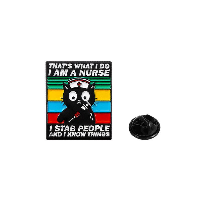 Cartoon Kitten Metal Brooch - Cute Black Cat with Gun