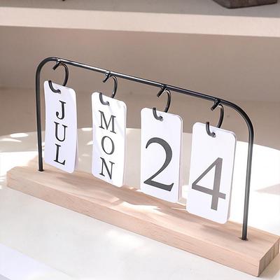 Wooden Desk Calendar Calendar for Desk Metal Wooden Perpetual Desk Calendar with Iron Frame Month Date Display for Office