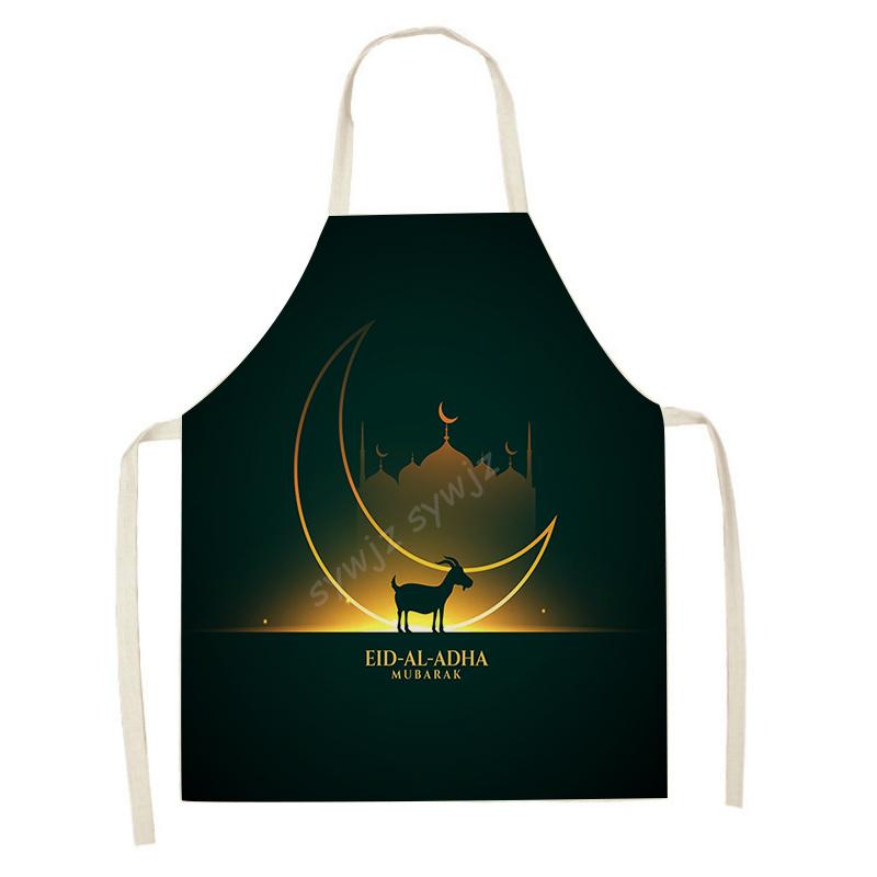 Cooking Baking Apron Muslim Eid Mubarak Printed Kitchen Apron Women's Ramadan Festival Gift Home Star Crescent Bib Decoration