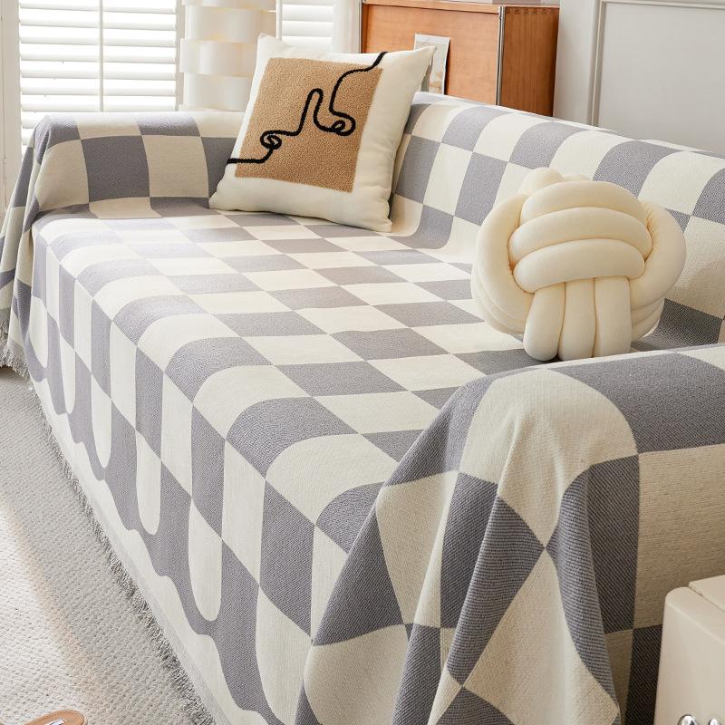

Полотенце для дивана из шенилловой ткани в клетку, чехол для дивана в гостиную, универсальный чехол, устойчивый к царапинам, тканевое одеяло, нескользящий коврик 180*90cm
