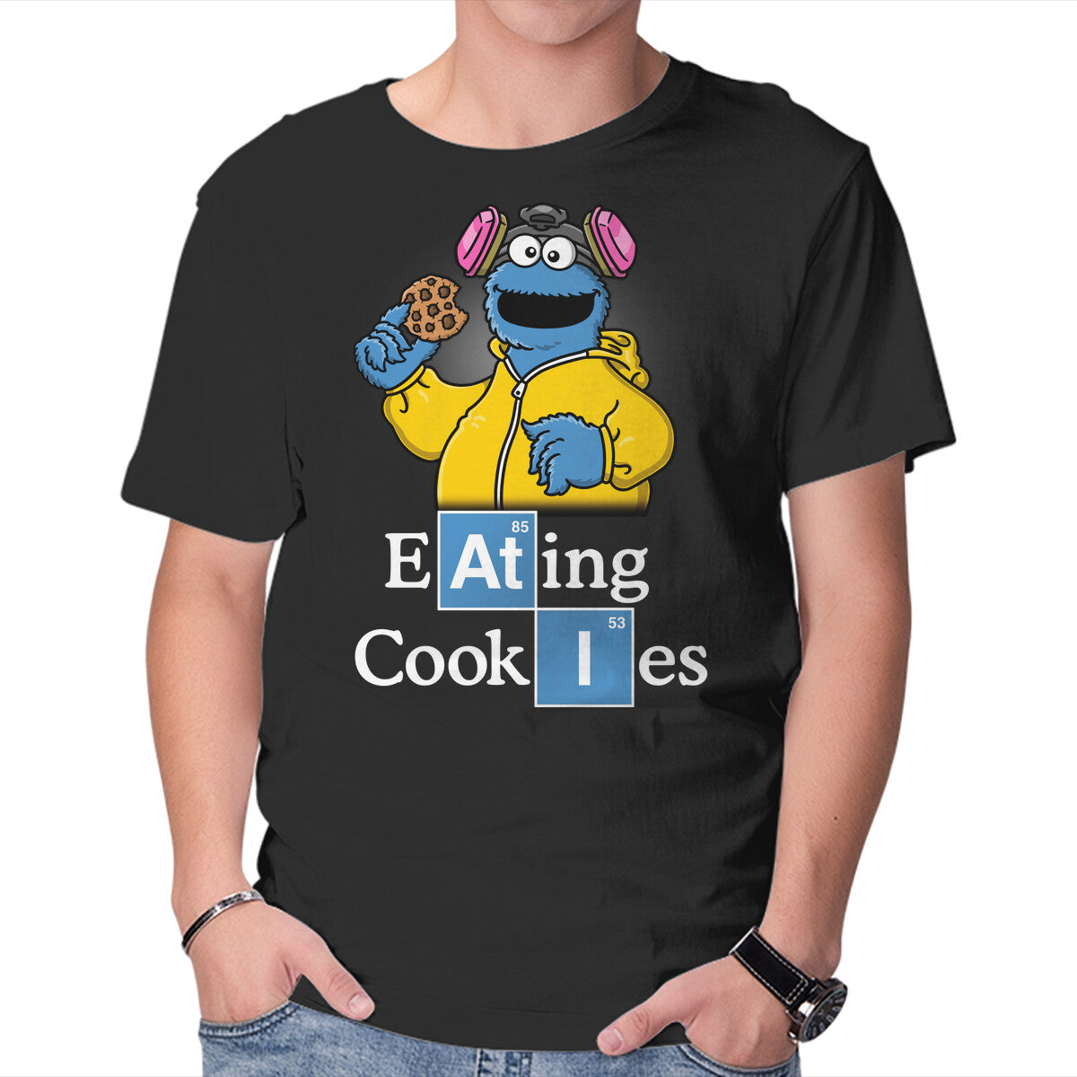 Unisex Crew Neck T-Shirt Eating Cookies Graphic Short Sleeve Casual Tee L