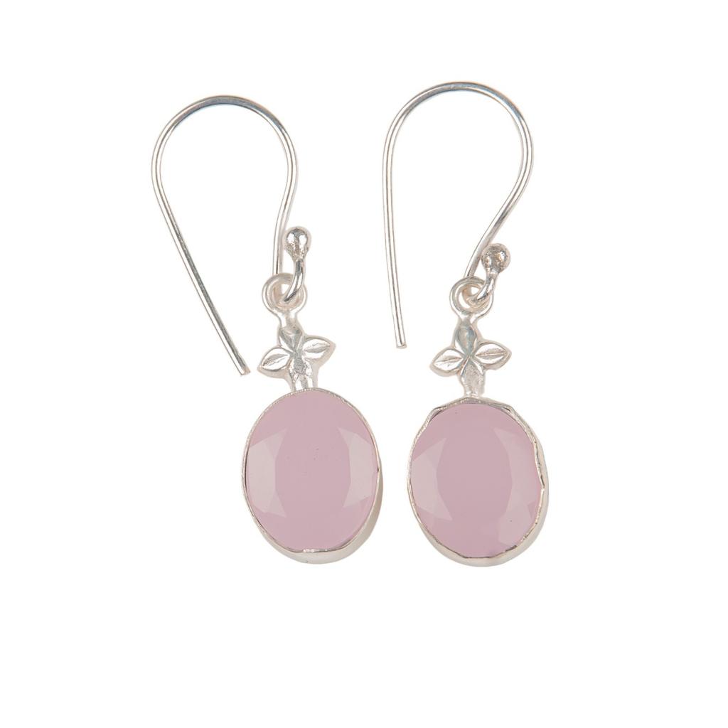 Rose Chalcedony Gemstone 925 Stamped Silver Jewelry Handmade Hook Earrings 1.30" EE-6-13