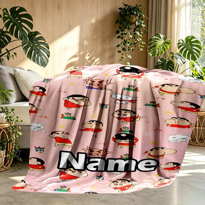 Custom Name Personalized Crayon Shin Print Blanket, Home Decor, Bedroom, Sofa, Camping, Couch, Gifts for Birthday ChristmasEnthusiasts