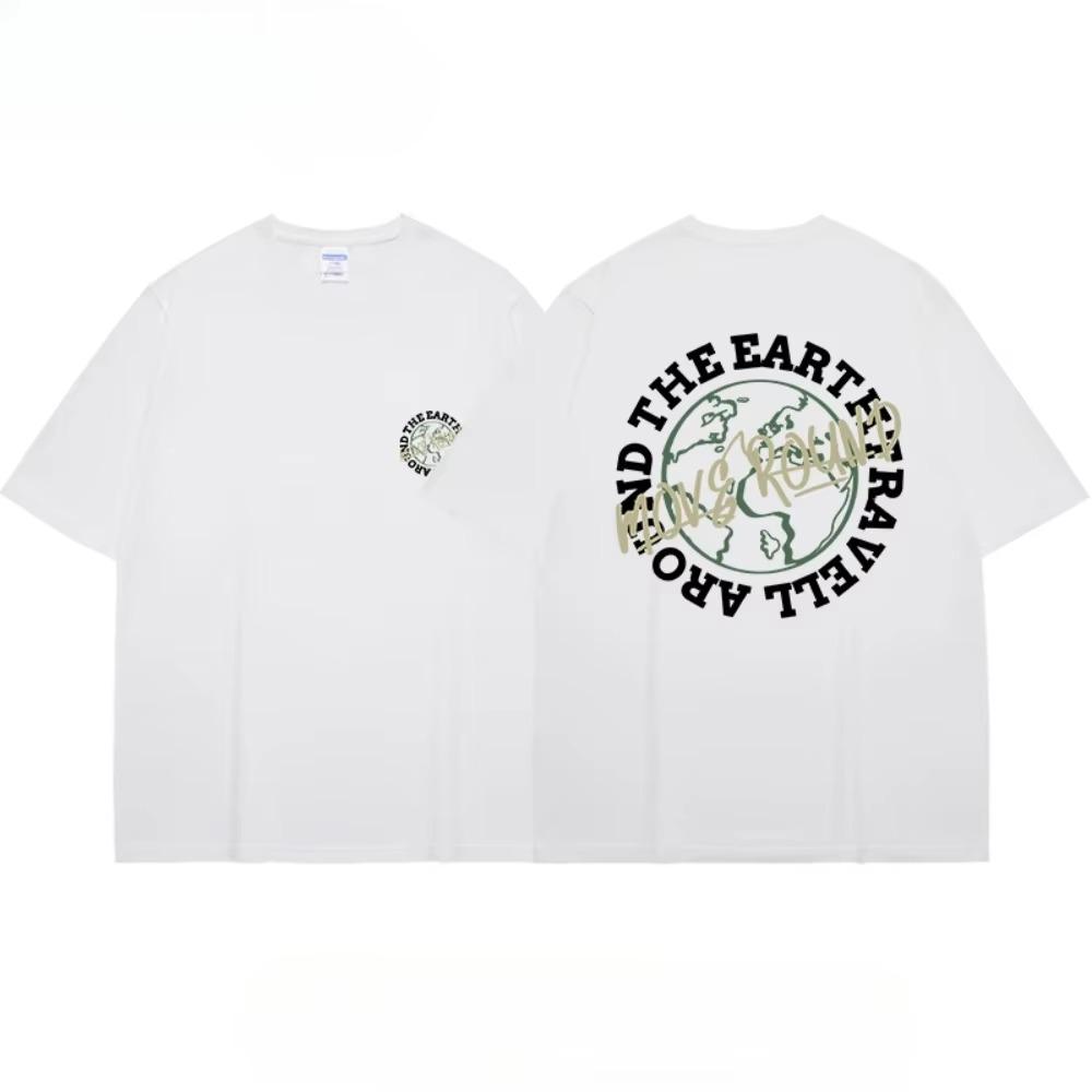 Summer Fashion Heavyweight Retro Men's English Letters 100% Cotton Printed Round Neck High-quality Casual Fitness Street T-shirt