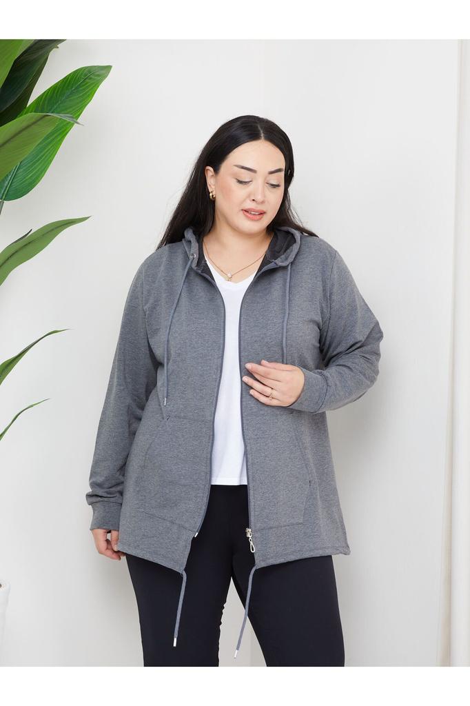 Damenstil Übergröße Sweatshirt Große Größe Kapuzen-Reißverschluss-Modell 2 Taschen Lang Grün Sport & Freizeit Sweatshirt Grün