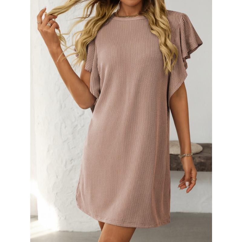 Summer Fashion Ruffled Short Sleeve Elegant Women Dress O Neck Loose Casual Simple A-line Stripes Party Short Dresses New Women's Clothing