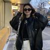 2025 Women's Retro Faux Leather Motorcycle Jacket - Short, Loose Fit with Zipper and Lapel