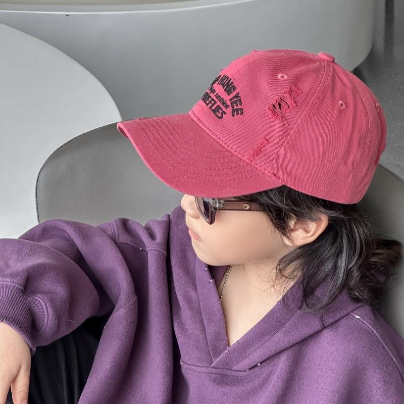 Spring Solid Color Children's Retro American Baseball Cap Boys and Girls Letter Embroidered Baseball Cap Big Brim Sun Hat