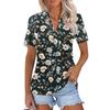 Moda Donna Casual Risvolto Manica Corta Stampa Camicia Top da Donna con Scollo a V