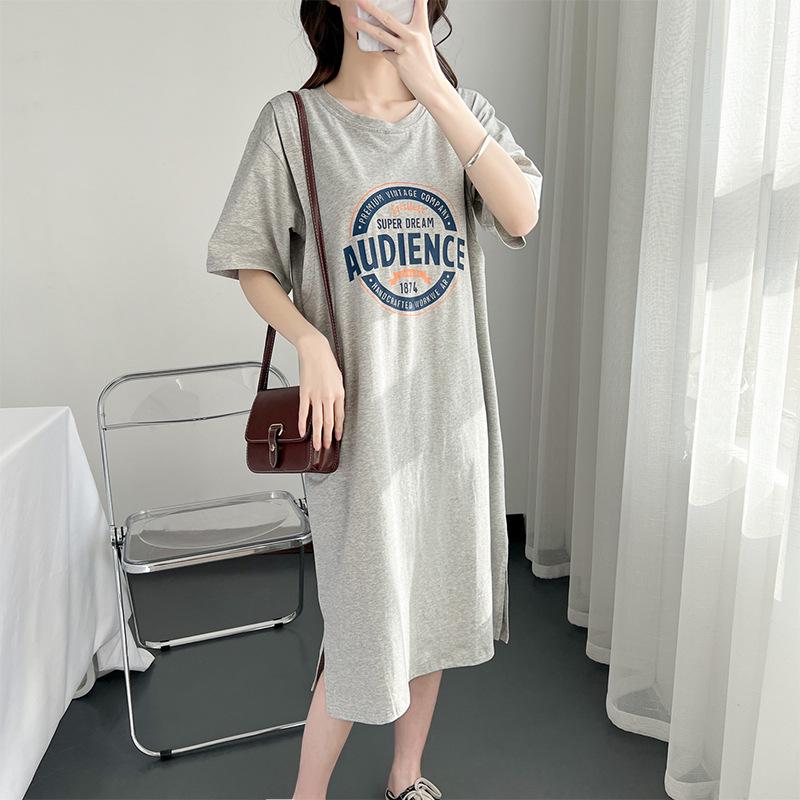 Pure Cotton Short Sleeve Breastfeeding Dress - Mid-Length Maternity/Postpartum Nightdress for Hot Mom Style