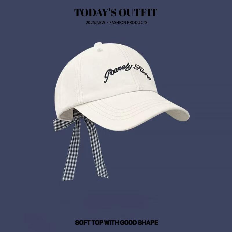 

Весенне-летняя бейсболка с бантом, женская универсальная, с вышивкой маленькой буквы на лице, ретро хлопковая бейсболка