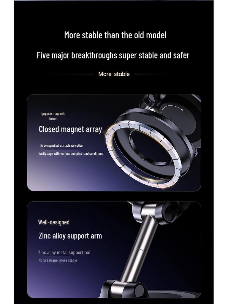 Magnetic Car Phone Holder with Rotating Suction Cup and Dual Vacuum Adsorption for Navigation