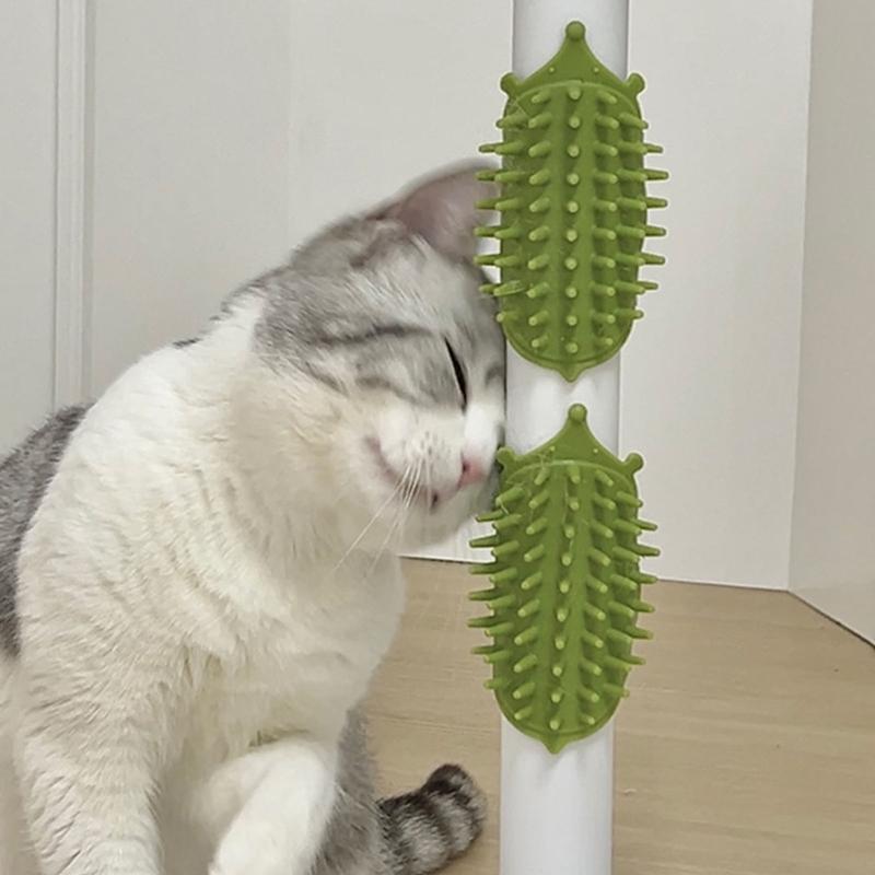 4pc Silicone Cats Massage Brushes Set Adjustable Furniture Mount Pet Grooming Tool Hair Collector