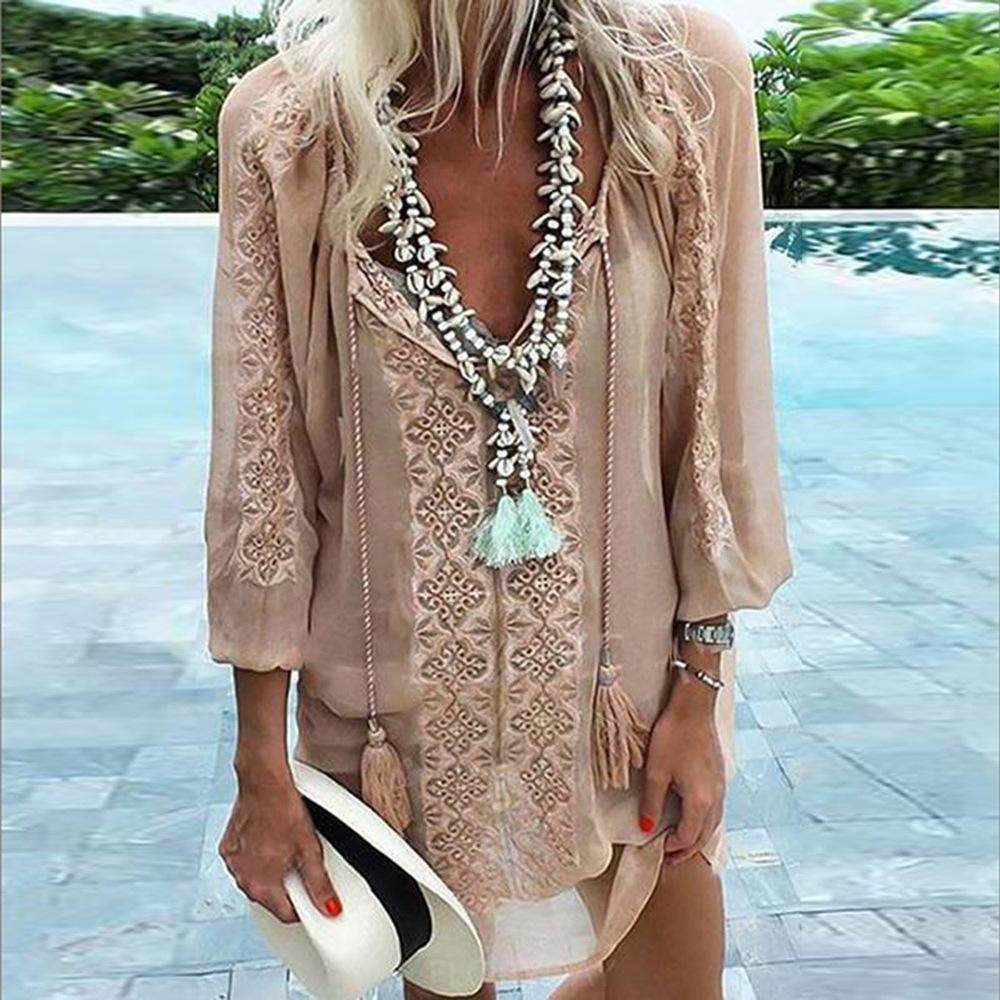 

Popular chiffon splicing long-sleeved loose large-size top chiffon skirt S хаки
