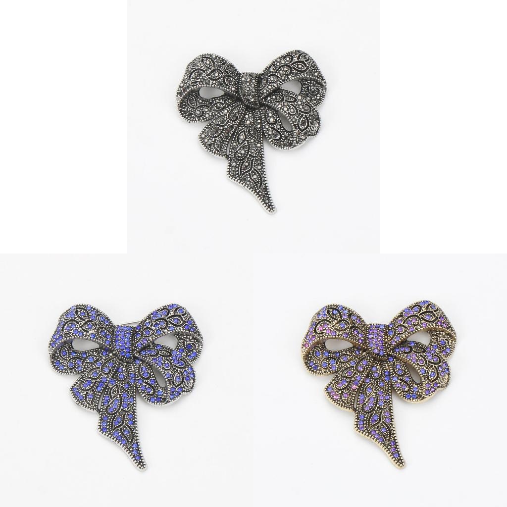 Vintage Alloy Water Diamond Butterfly Bow Brooch For Women Fashion Accessory