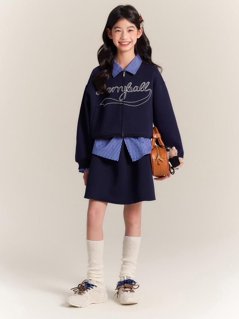 Barry Banny Baseball Long Sleeve Faux Layered Check Square Embroidered Cold Elementary Junior High Size 130 Kids' Jacket, Coat, Outerwear, Blouson,