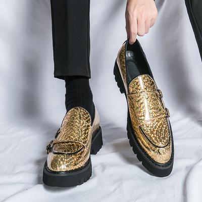 Fashion New Trends Double Buckle Oxfords Men Leather Loafers Pointed Toe Men Business Banquet Party Handmade Thick Soled Shoes