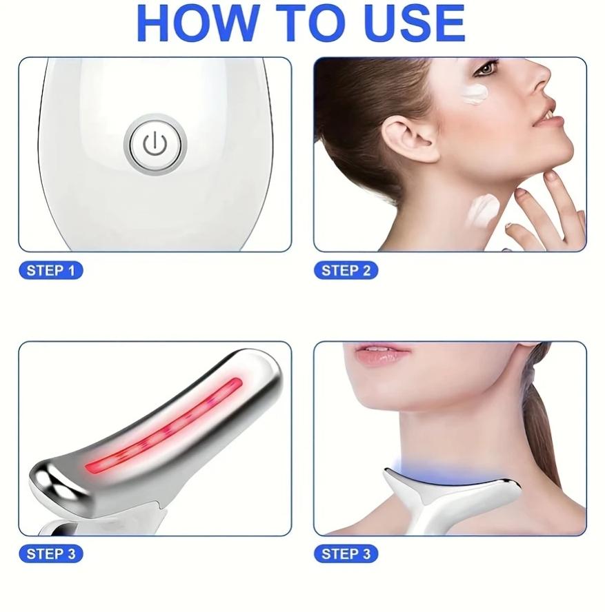 USB Rechargeable Neck and Face Skin Massager with 7 LED Light Modes, Vibrating Facial Beauty Instrument , Skin Care Device