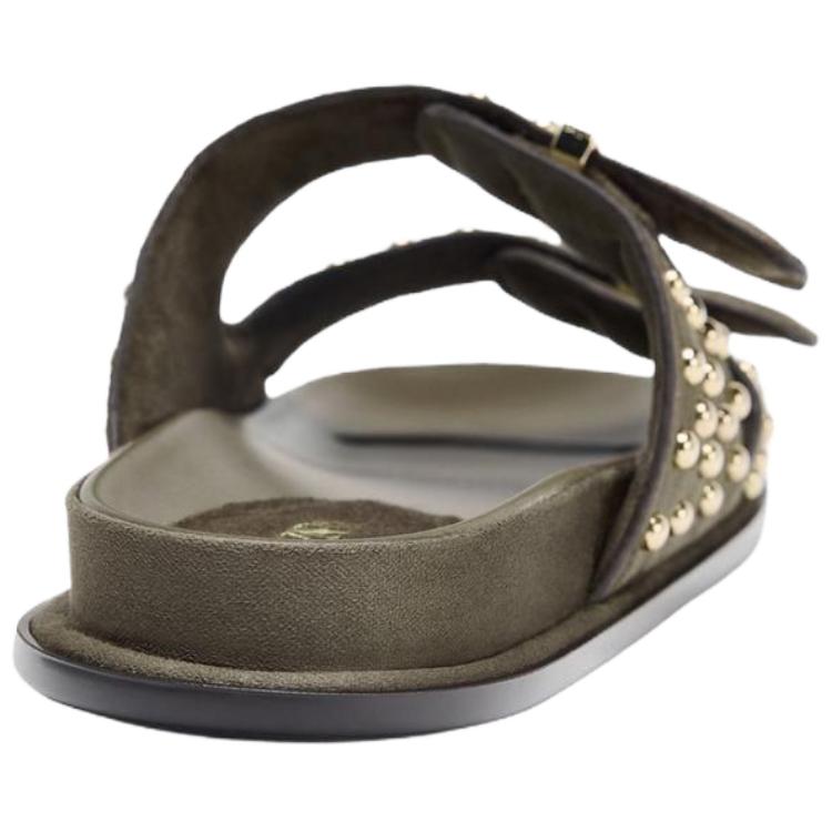 Zara Open-Toe Vintage Slide Sandals Women Footwear Khaki-Green 2607610032