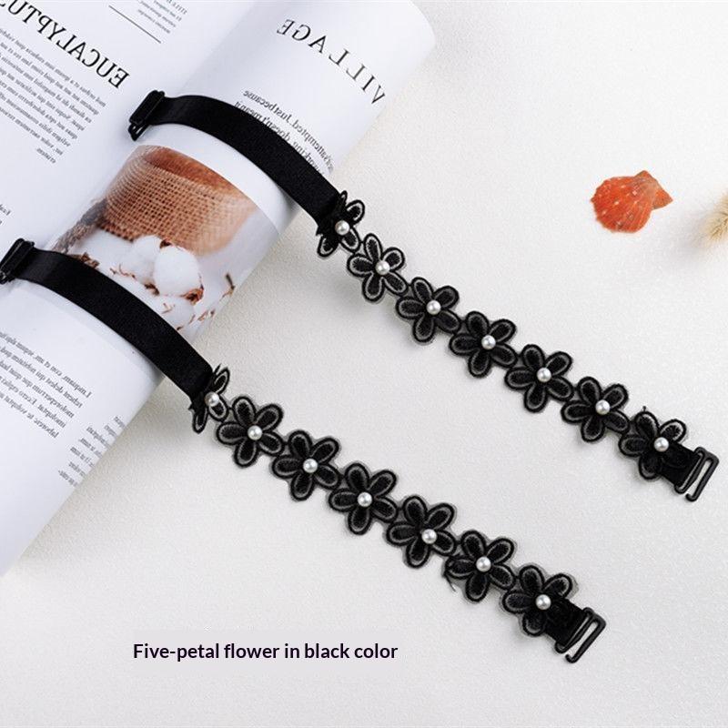 Lace Butterfly Bra Straps 1 Pair Faux Pearl Adjustable Buckle Non-slip for Backless Cocktail Dress Party
