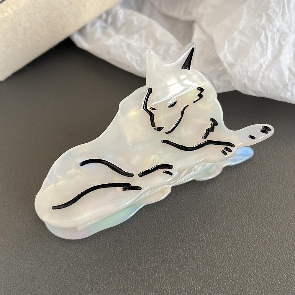 

1 шт. заколка для волос из ацетатной кислоты в стиле снежного волка, элегантная нишевая заколка-акула, женская заколка для задних волос, заколка для волос с животным, заколка для волос с белым волком