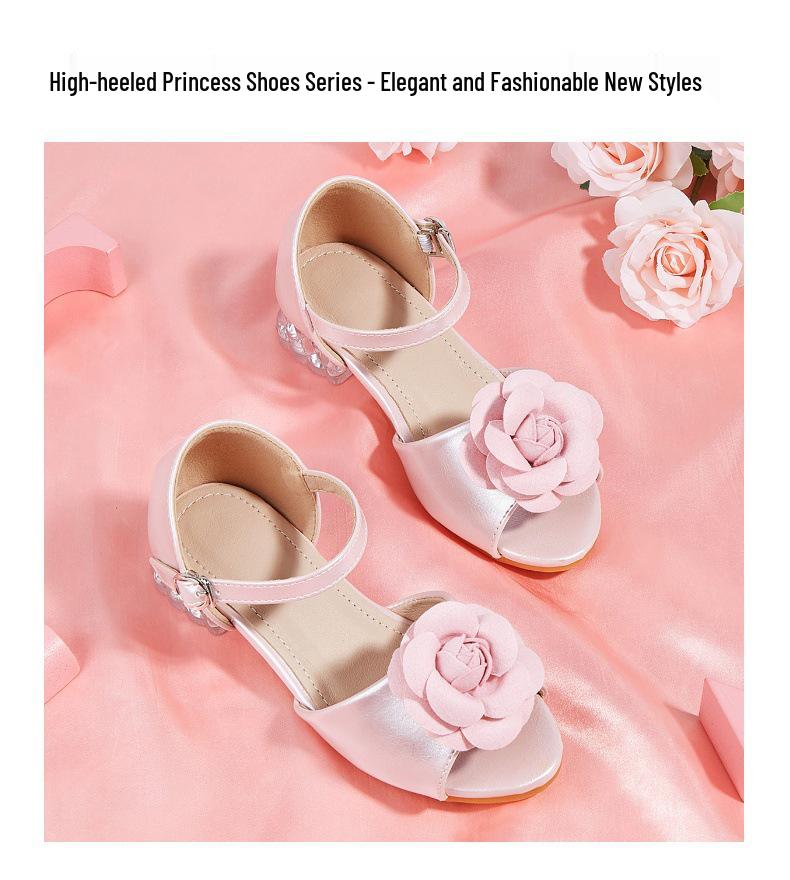 2025 Stylish Girls' High Heel Camellia Sandals - Princess Shoes for Outdoor Wear