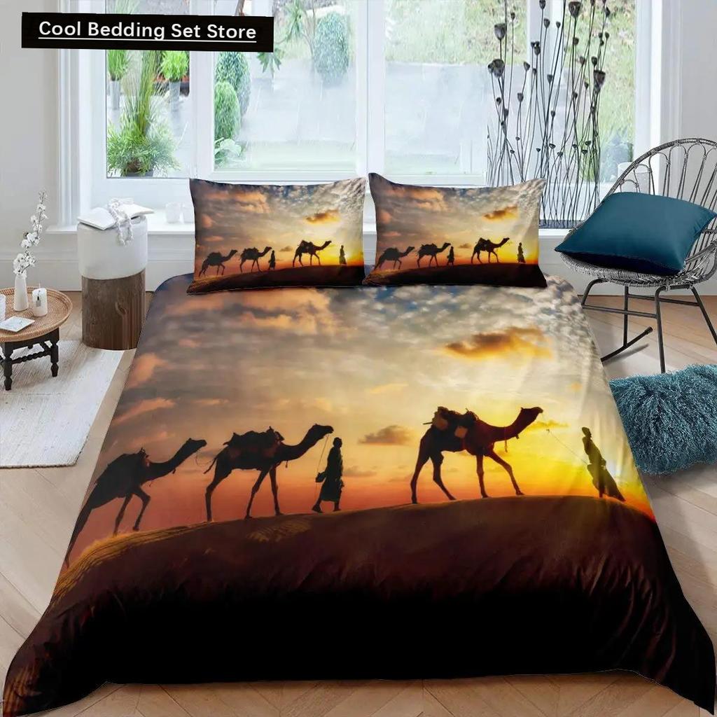 Comforter 3D Desert Camel King Queen Size Brown Animal Bedding Set Kids Teens Adults Cute Wildlife Soft Polyester