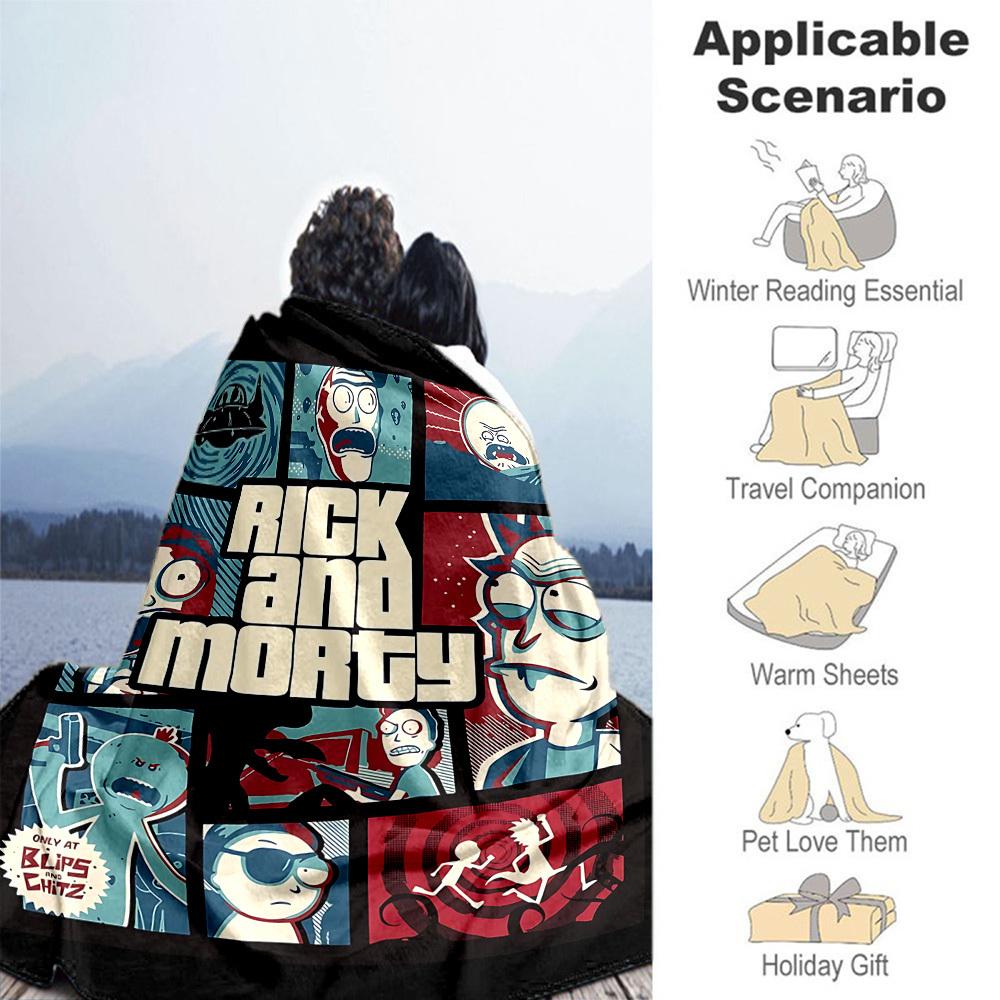 1pc RickMorty Outdoor Blanket Lightweight Flannel, Soft & Warm, All Season Use for Sofa, Outdoor, Camping, Living Room, Office, Chair