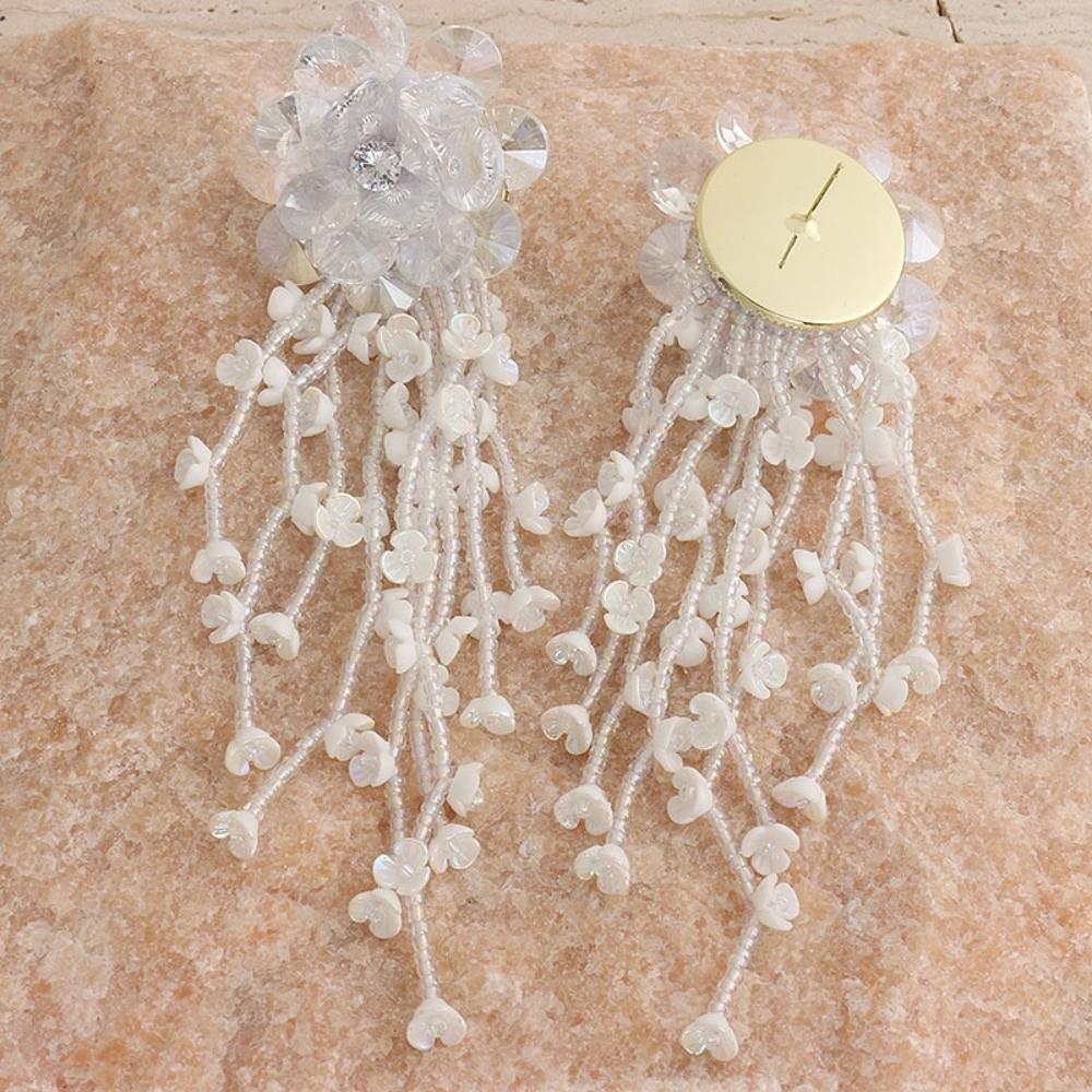 Rhinestone Floral Tassel Earrings Zinc Zinc Alloy Long Ear Drop Elegant White Flower Earrings  Party