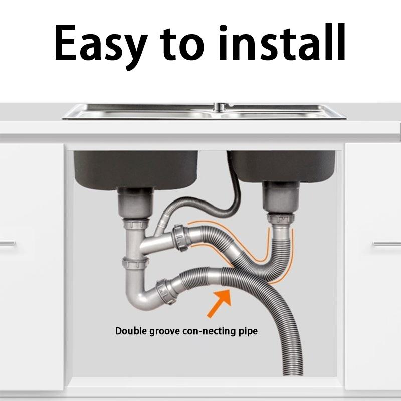 Universal Double Head Kitchen Sink Drain Hose (Extension) - Stretchable Flexible Pipe For Double Bowl