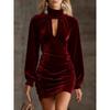 Autumn and Winter, European, American and Korean Velvet Spice Girls Light Luxury Solid Color High-end High-necked Sexy Hip-wrapped Women's Dress
