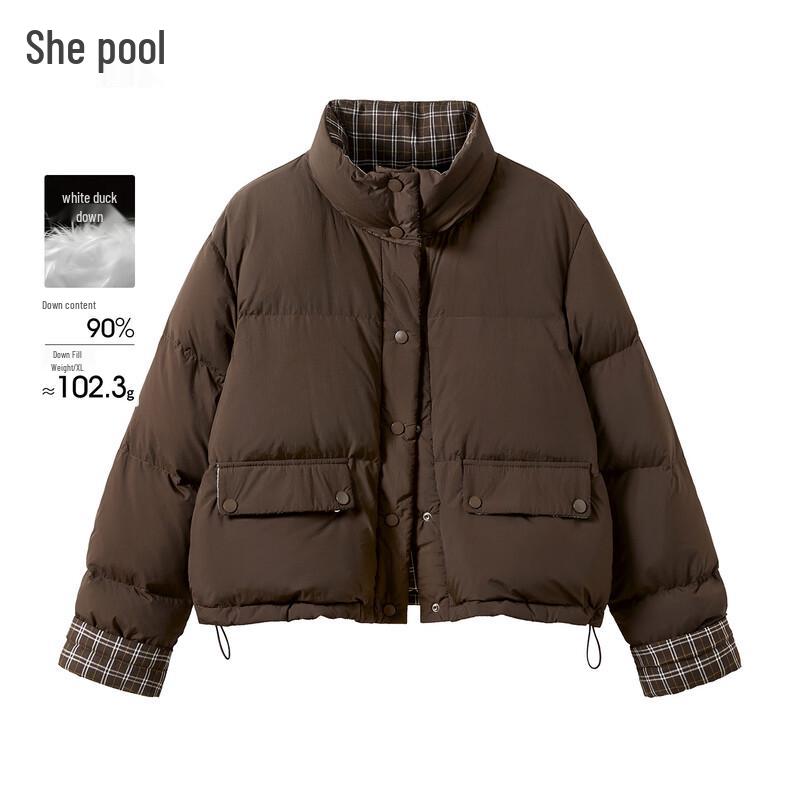 

Women s Retro Plaid Patchwork 90% Duck Down Stand Collar Jacket L
