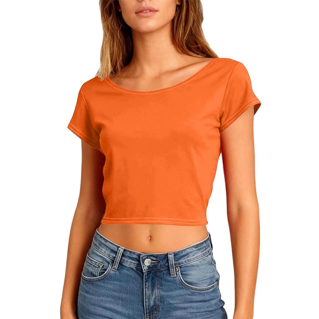 Women Summer Slim Fit Short Sleeve Crop Tops Sexy Backless T-Shirts