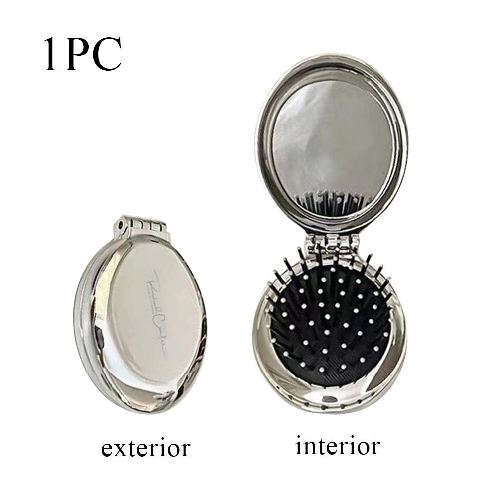 

Портативная мини-серебряная карманная расческа для девочек и женщин, круглая, маленькая дорожная массажная щетка для волос с зеркалом, аксессуары для укладки серебряный