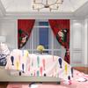2PCS- Red butterfly - printed curtain, -100% polyester material, suitable for bedroom curtains and living room decoration.