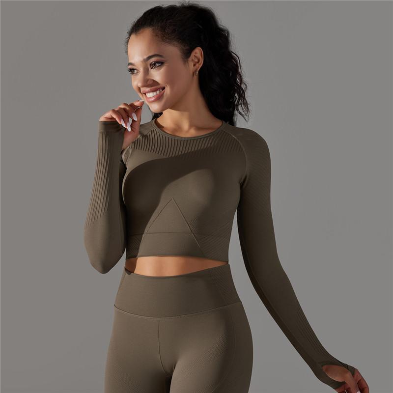 

Auroth женские рубашки для йоги с длинным рукавом, рубашка для бега для фитнеса, вязаный дышащий спортивный топ для бега в тренажерном зале с отверстием для большого пальца L глубокая кофе