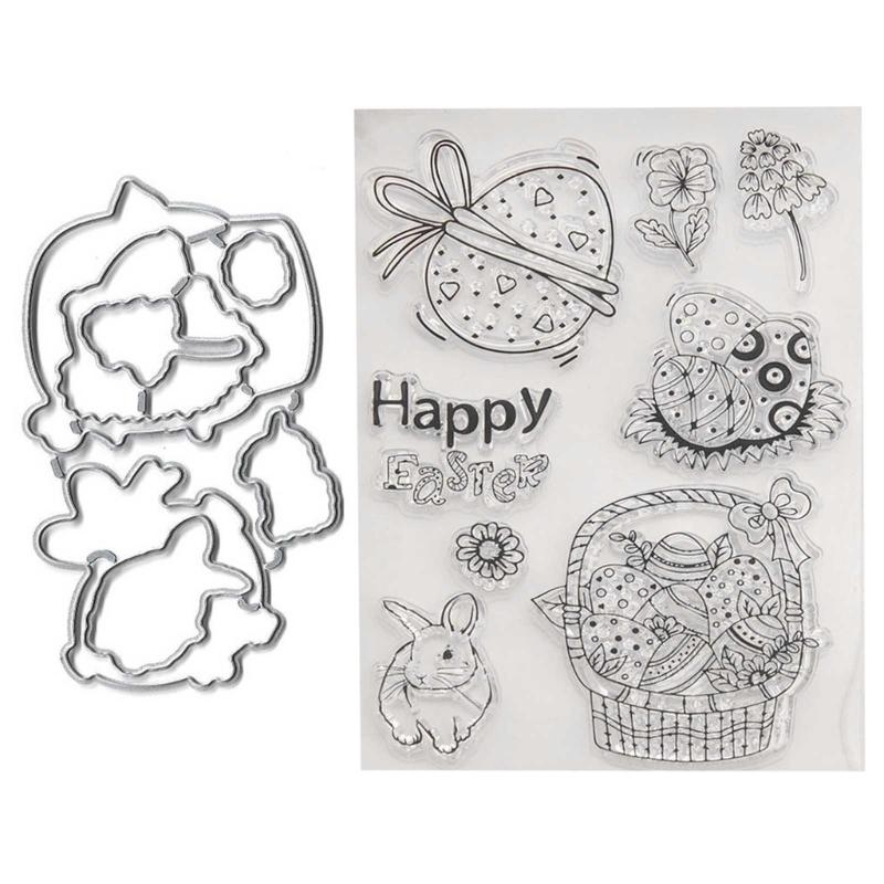 Metal Cutting Dies Clear Stamps Easter Rabbit Eggs Scrapbooking Album Photo Journal DIY Craft Card Making Home Decors
