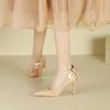 966-11C Pointed Thin Heel High Heels Women's French Side Empty Bow High Heel Single Shoes Nude Professional Work Shoes