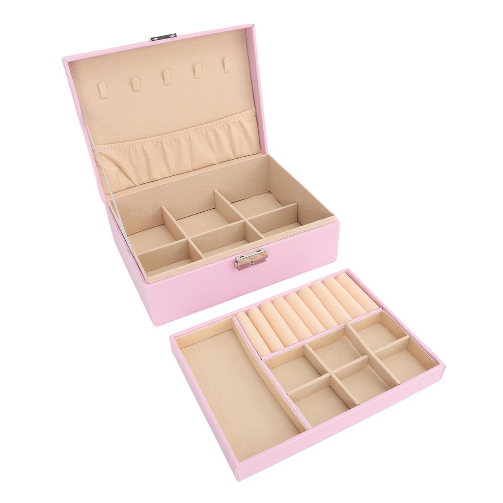 Double Layer Jewelry Box Soft PU Leather Jewelry Storage Organizer with Lock for Necklace Bracelet