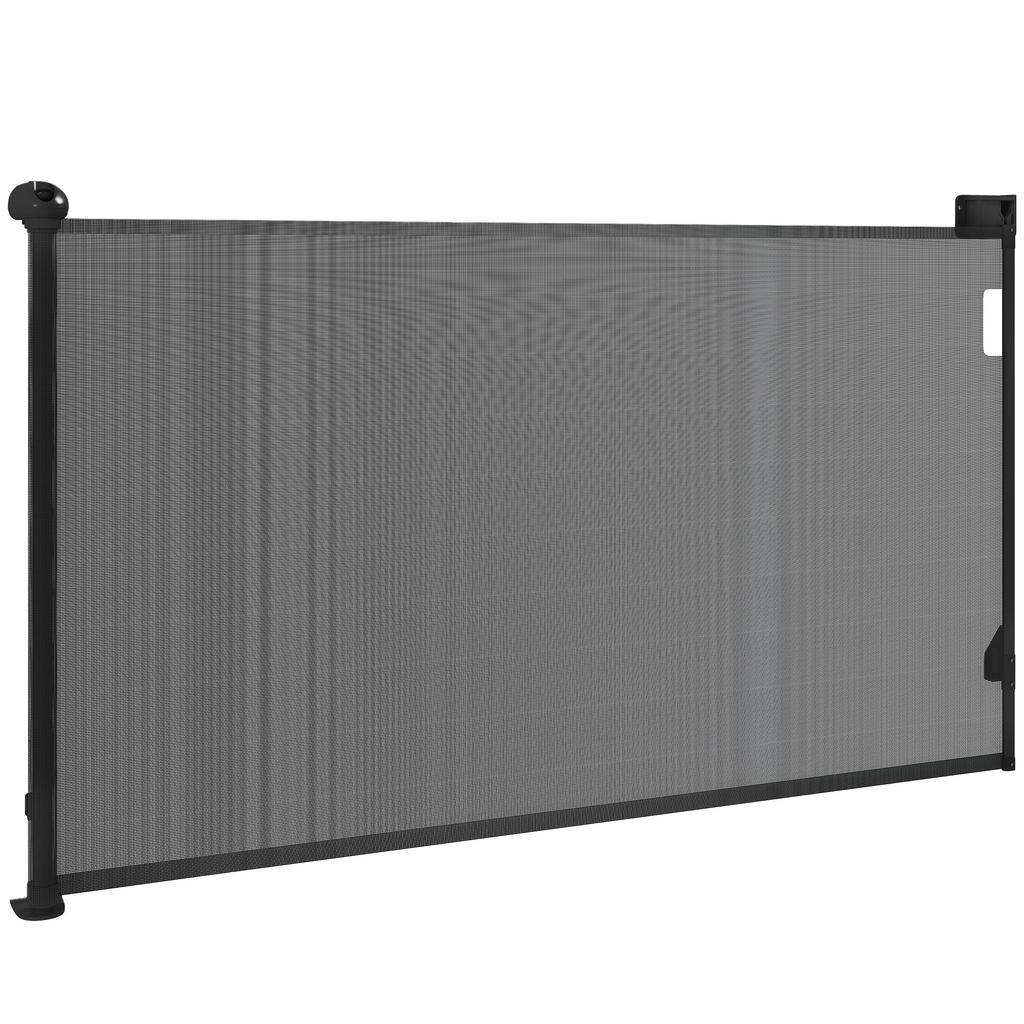 Retractable Dog Barrier 0-140 Cm Safety Barrier with Locking Switch for Doors and Stairs Black
