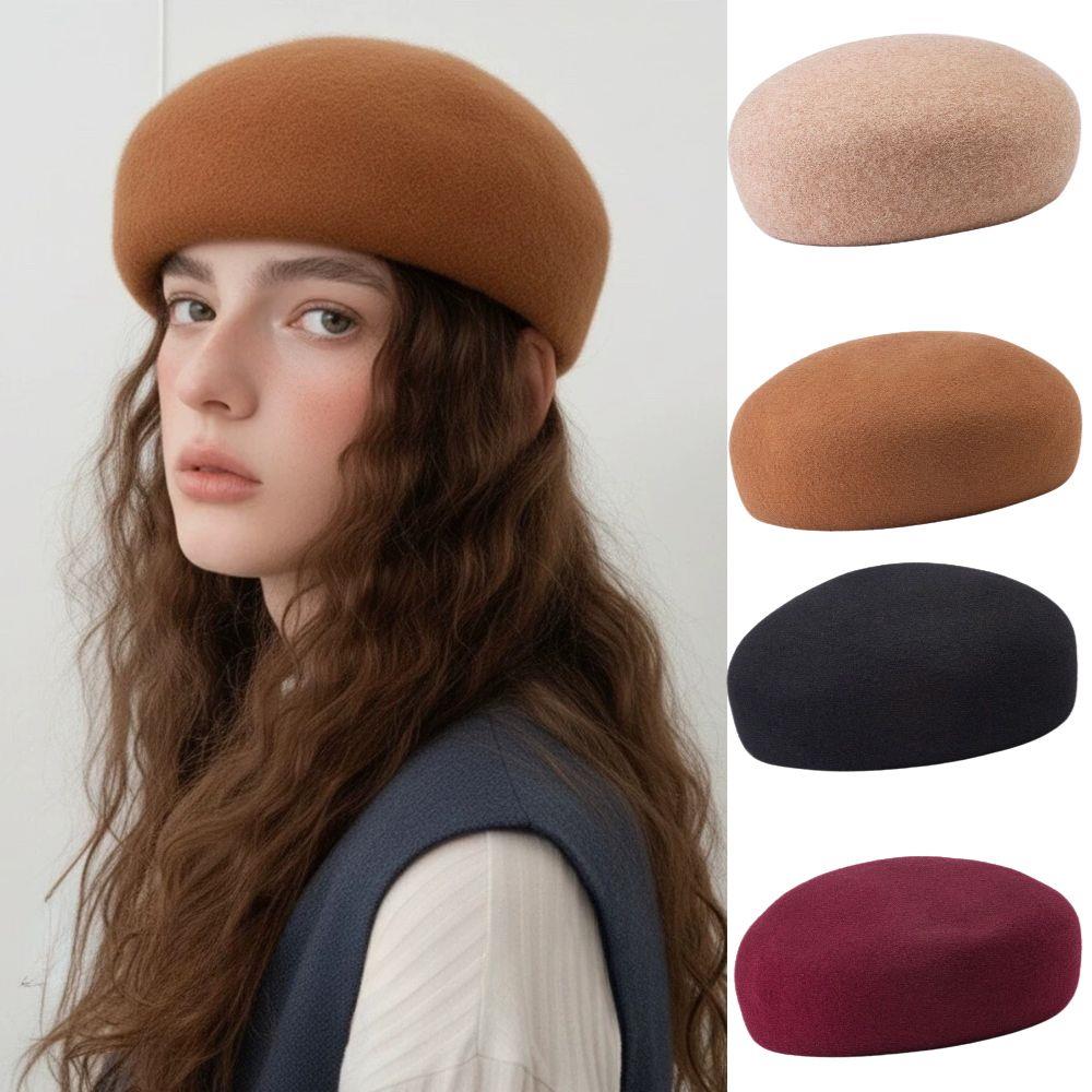 Autumn Winter 100% Wool Felt Blocked Beret Women Bread Pumpkin Berets British Style Ladies Painter Pillbox Hat Fashion Fedora