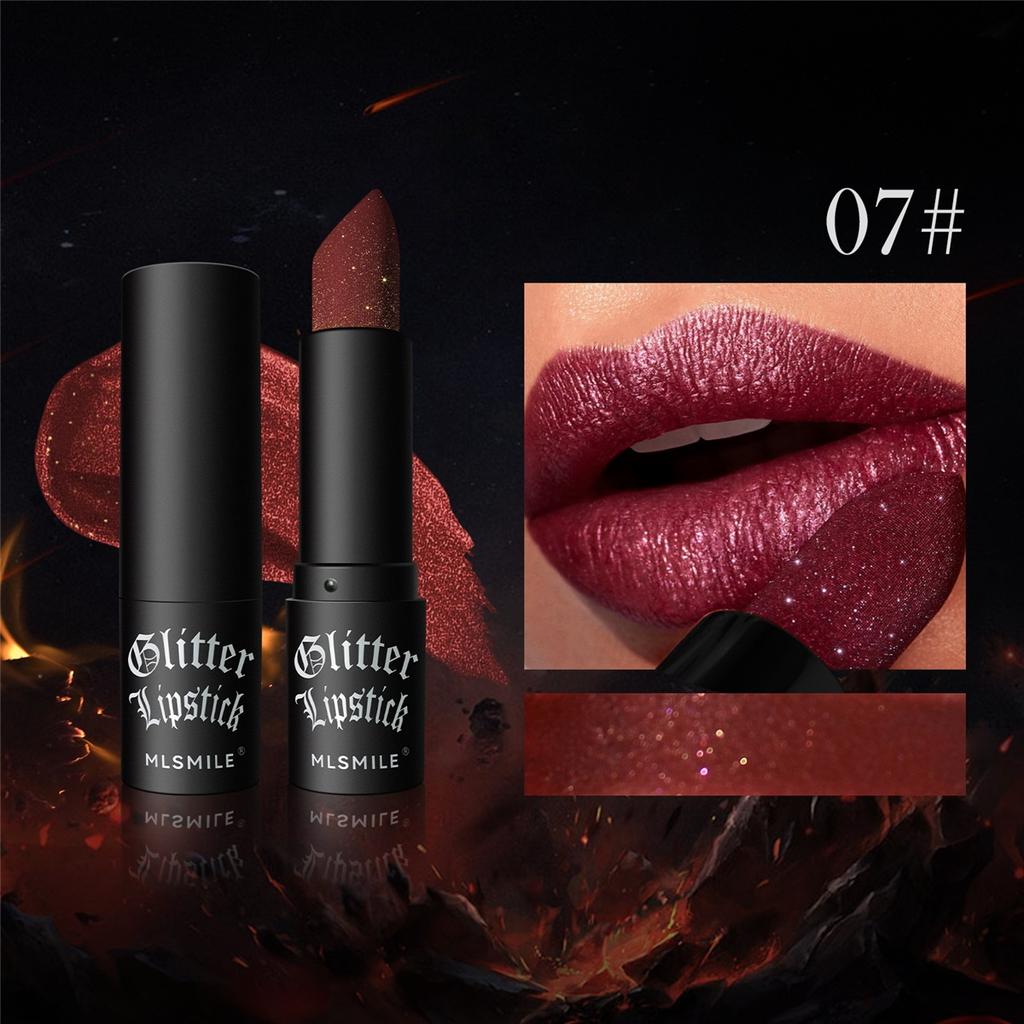 MLSMILE Non-Stick Matte Lipstick Sparkling Diamond Lipstick Lipstick Halloween Dark Vampire Makeup