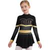 Girls One Piece Cheerleader Costume Long Sleeve Mesh Patchwork Shiny Diamonds Cheerleading Bodysuit