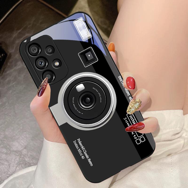 Gehärtetes Glas Handyhülle Für Samsung Galaxy S10 4G S20 11E 30 S21 21Fe 22 Pro S23 Ultra 5G S8 S9 Retro Kamera Grün Pink