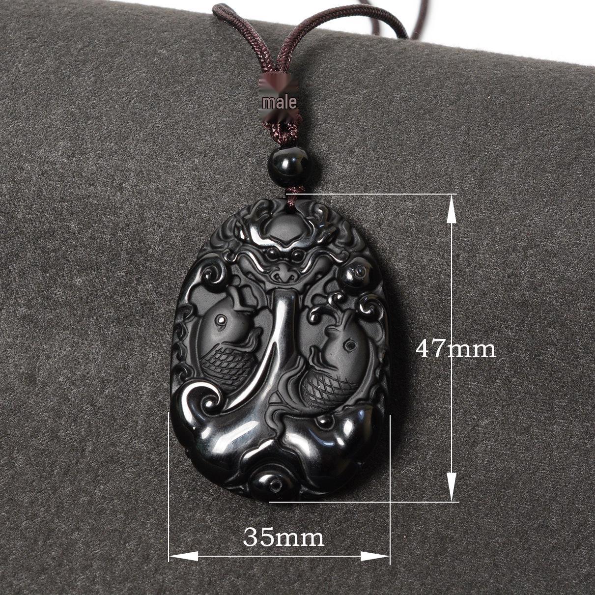 

Obsidian Dragon Head & Leaping Carp Necklace for Men & Women