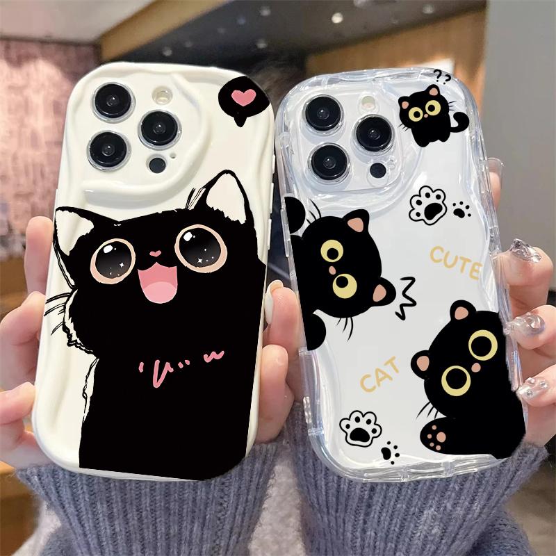 Black Cat Casing For OPPO Reno 15 15F 14F 12F 11F 13F 13 14 12 11 A6 A5 Pro A79 A60 Realme C53 C55 C65 C63 C67 C75 Case Cover